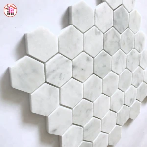 Octagon Shaped Carrara White Marble Basketweave Flooring Mosaic Tiles
