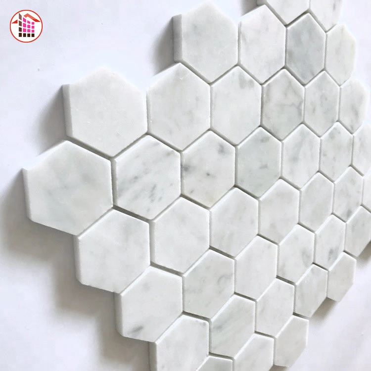 Octagon Shaped Carrara White Marble Basketweave Flooring Mosaic Tiles