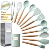 OEM Wholesale 11 PCS Food Grade Wooden Handle Nonstick Baking Cooking Tools Accessories Silicone Kitchen Utensil Set