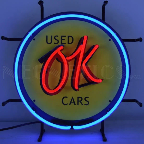 OK used car neon signs glass neon light printing pvc back car garage neon light sign china supplier Shanghai Antuo