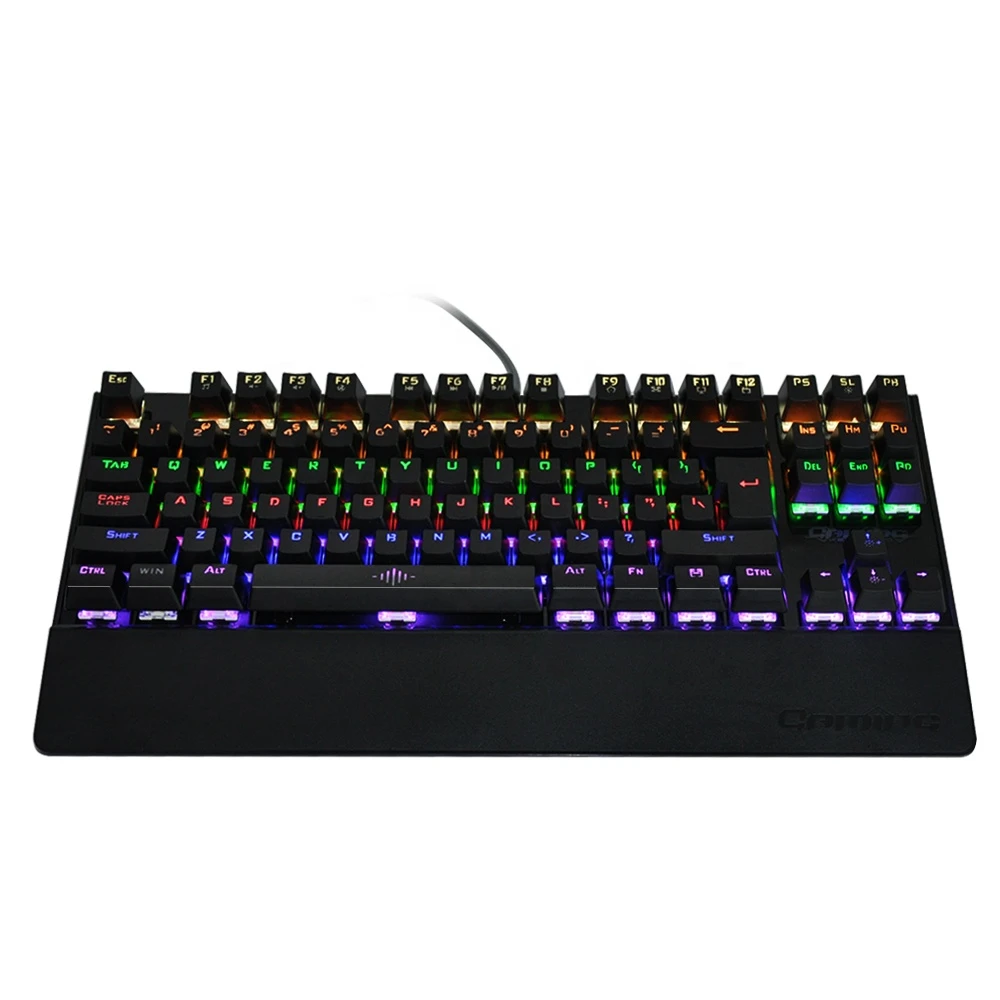 Original Metal 87 Keys Colorful RGB LED Backlit Green Switch Gaming Wired Mechanical Keyboard