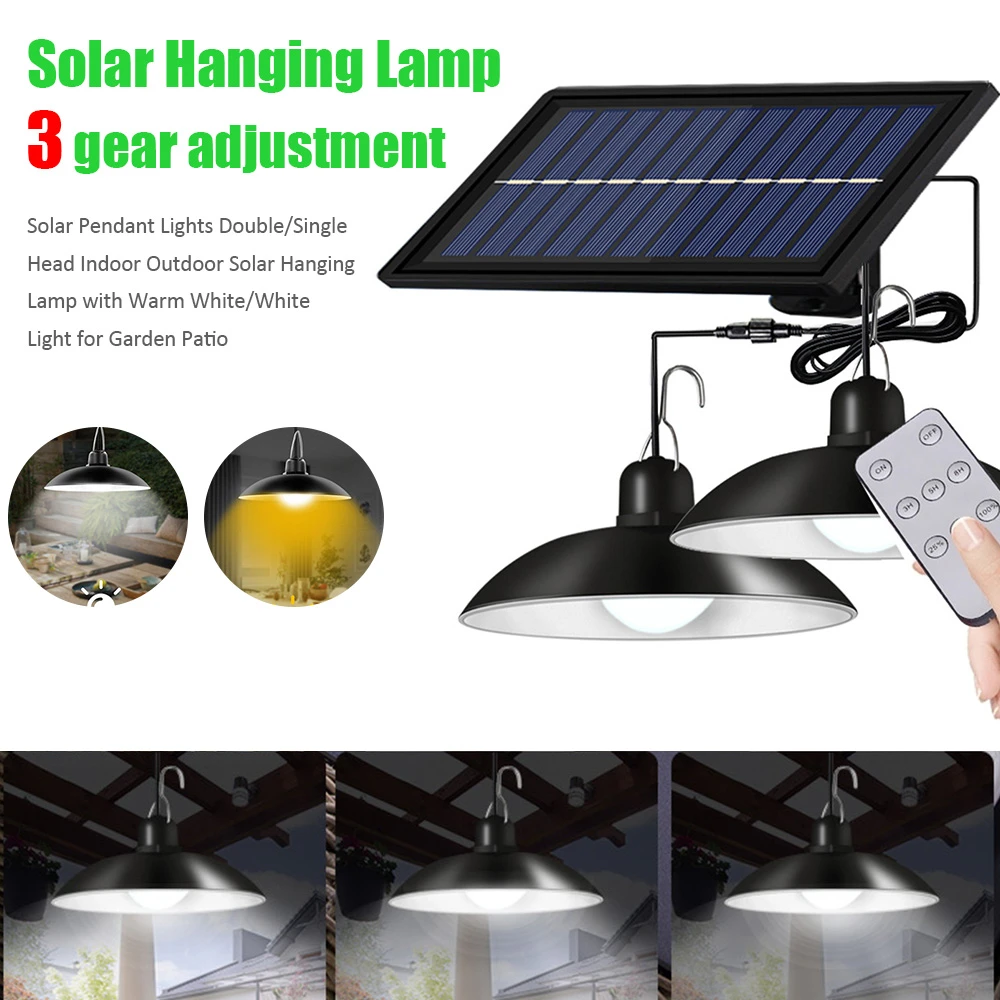 Ourdoor double heads solar power led pendant light with remote control