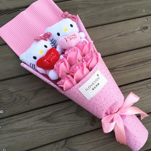 OXGIFT China Wholesale Factory Price Amazon Soap flowers cartoon animals Valentines Day gift set