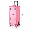 Pink LED professional cosmetic makeup case with mirror trolley4 wheels