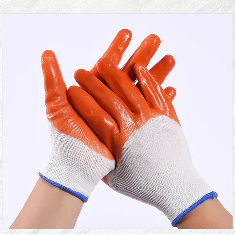 polyester knit shell glove coated with Nitrile palm coating safety anti slip abrasion resistant mechanic gloves