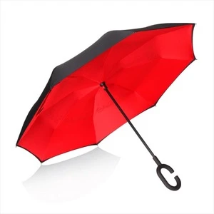 Popular Model Fiberglass Ribs Double Layer Reversed Umbrella  C Handle Inverted Reversed Umbrella