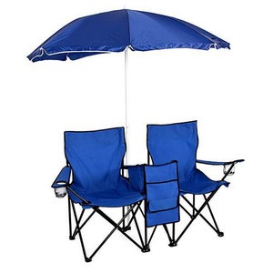 Portable Folding Beach Camping Double Chair ,Table Beach Chair Sun Outdoor Shade With Umbrella