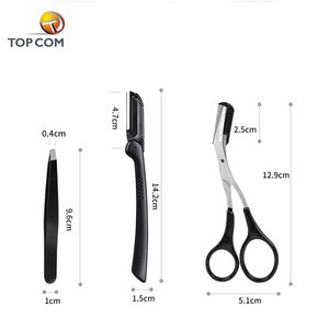 Private label eyebrow razor scissors with comb tweezers set