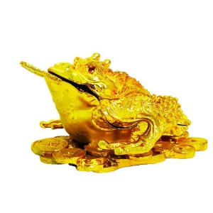 Promotional Feng Shui Lucky Decoration Decoration Metal Inlaid Enamel Golden Toad Baby Tooth Box Jewelry Storage Box Crafts