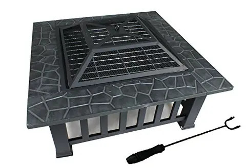 Recommend 34In square metal brazier wood burning cast iron garden bonfire fire pit for Outdoor Backyard