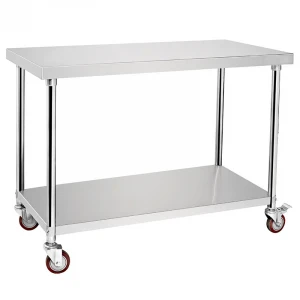Restaurant Kitchen Equipment Project 2 Tiers Food Work Table w/ Wheels in Malaysia/Buffet Work Station Workbench Factory