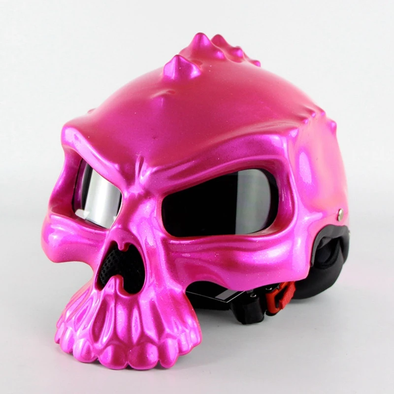 Retro Motor Bike Casco Skull   Helmet Half Face With Lens Cyclegear 489