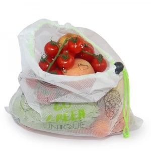 Reusable Eco fruit vegetable RPET Drawstring Mesh Net Bag with printing