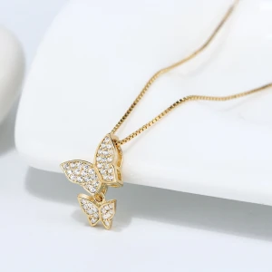 RINNTIN SN191 Fashion Accessories Women 925 Sterling Silver Gold Chains Butterfly Necklace Jewelry
