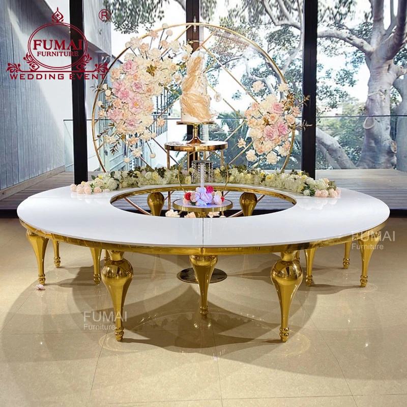 Romantic golden stainless steel half moon/ round wedding table
