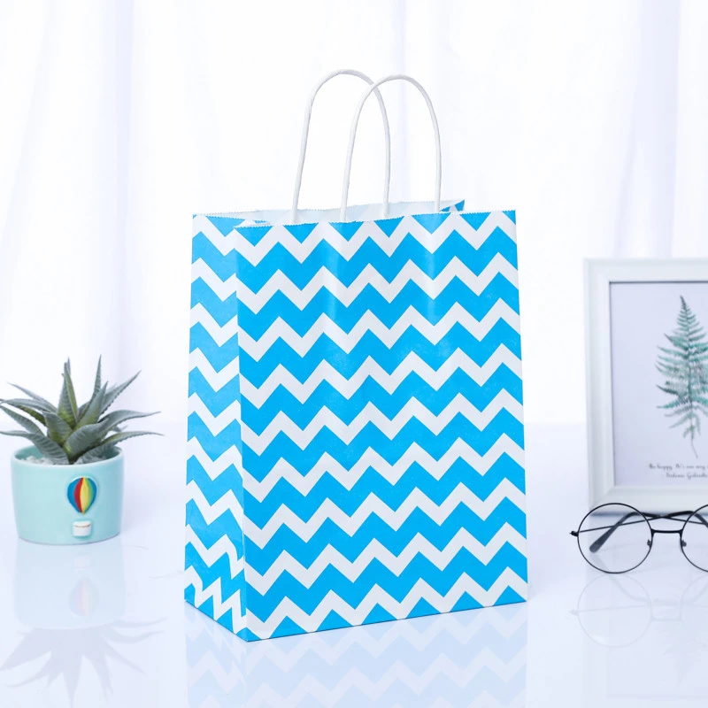 Round Rope Handle Square Bottom Gift Shopping Kraft Paper Bag With Printed Pattern