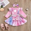 RTS organic cotton solid color cute summer kids clothes twirl baby girls dresses with headband