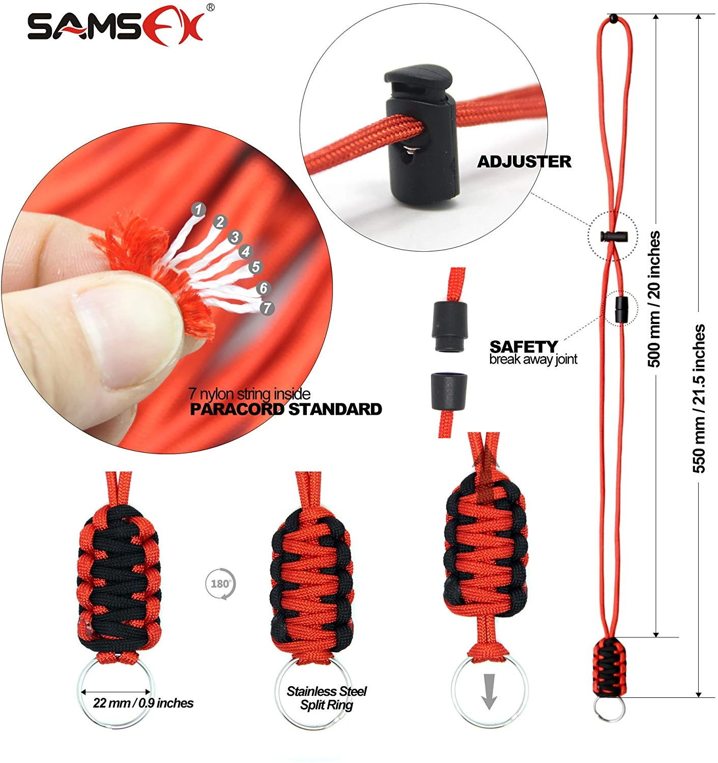 SAMSFX Fishing Tippet Spool Holder Fly Fishing Lanyard Survival Safety Breakaway Neck Strap 3 Pieces in Pack