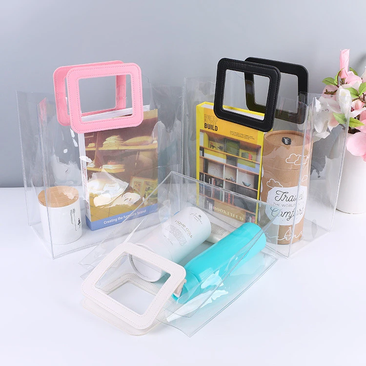 See Through Snack Beverage Eco Nontoxic PE PVC Women Shopping Tote Bag Clear Purse with Private Logo