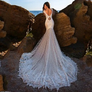 Sexy Deep V-Neck Floral Lace Wedding Dress Fit and Flare Mermaid Wedding Dresses 2019 New Design Bridal Gowns Robe de Mariage