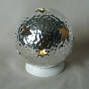 silver color ceremic ball sculpture wholesale home decoration and gifting with light