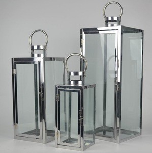 Silver mirror polished stainless steel candle lantern