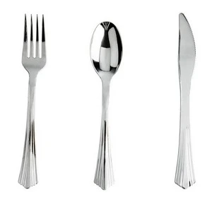 Silver Plastic Cutlery - Polished Disposable Silverware Set with an Elegant Fan Design Fancy Flatware