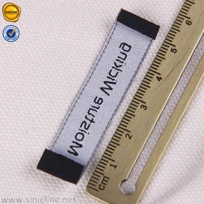 Sinicline Black Base White Logo End Folded Woven Labels for Clothing