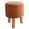 Small Fabric Wooden Leg Foot Stool Round Ottoman Chair