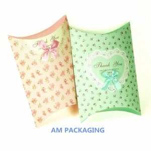 small fancy packaging pillow box with ribbon kraft box paper
