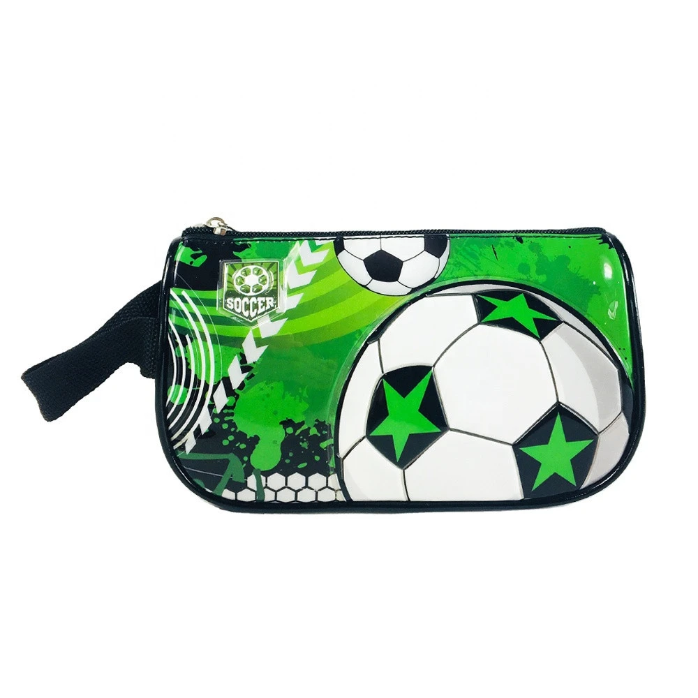 Soccer pvc emboss smiggle pen bag custom printed Fashion large capacity pencil bag School pencil case for boys and girls