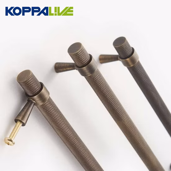 Koppalive Solid Brass Antique Bronze Knurled Kitchen Handles Dresser Pulls Cheap Modern Bathroom Cabinet Hardware T Bar Knobs