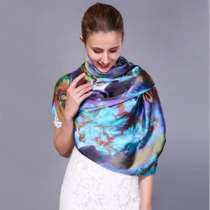 Spring and summer Europe and American satin face silk large square lady shawl