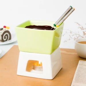 Square ceramic candle heated cheese chocolate fondue set
