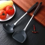 Stainless Steel 2Pcs Cookware Set Soup Ladle Turner with Wooden Head