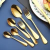 Stainless Steel Service Golden Flatware Gold Cutlery Serving Spoon Fork Fish Knife Stainless Steel Gold Cutlery