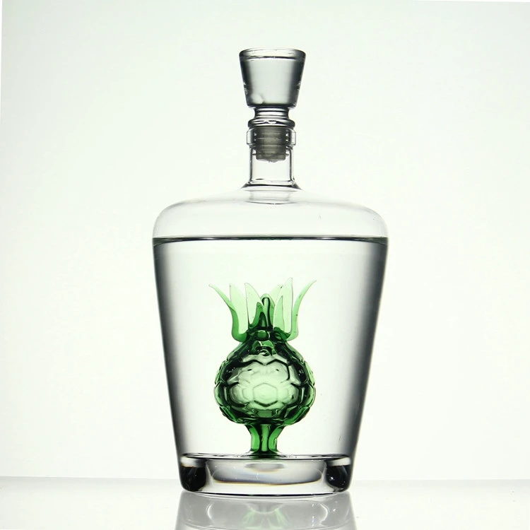 Stocked 1000ml 750ml 500ml handmade glass  liquor bottles for vodka tequila whiskey wine bottle with the glass lid