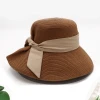 Summer Sunscreen Foldable Big Brim Empty Top Beach Sunshade Sun Protection Bowknot Silk Ribbon Foldable Woman Straw Hats