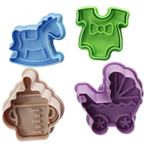 Super 4Pcs Baby Type Plastic Baking Mold Kitchen Biscuit Cookie Cutter Pastry Plunger 3D Fondant Cake Decorating Tools
