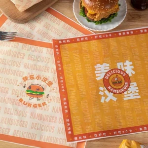 Supply printed 40gsm fries paper takeaway burger coated pulp greaseproof burger wrapping paper  15 x 15 inch food grade