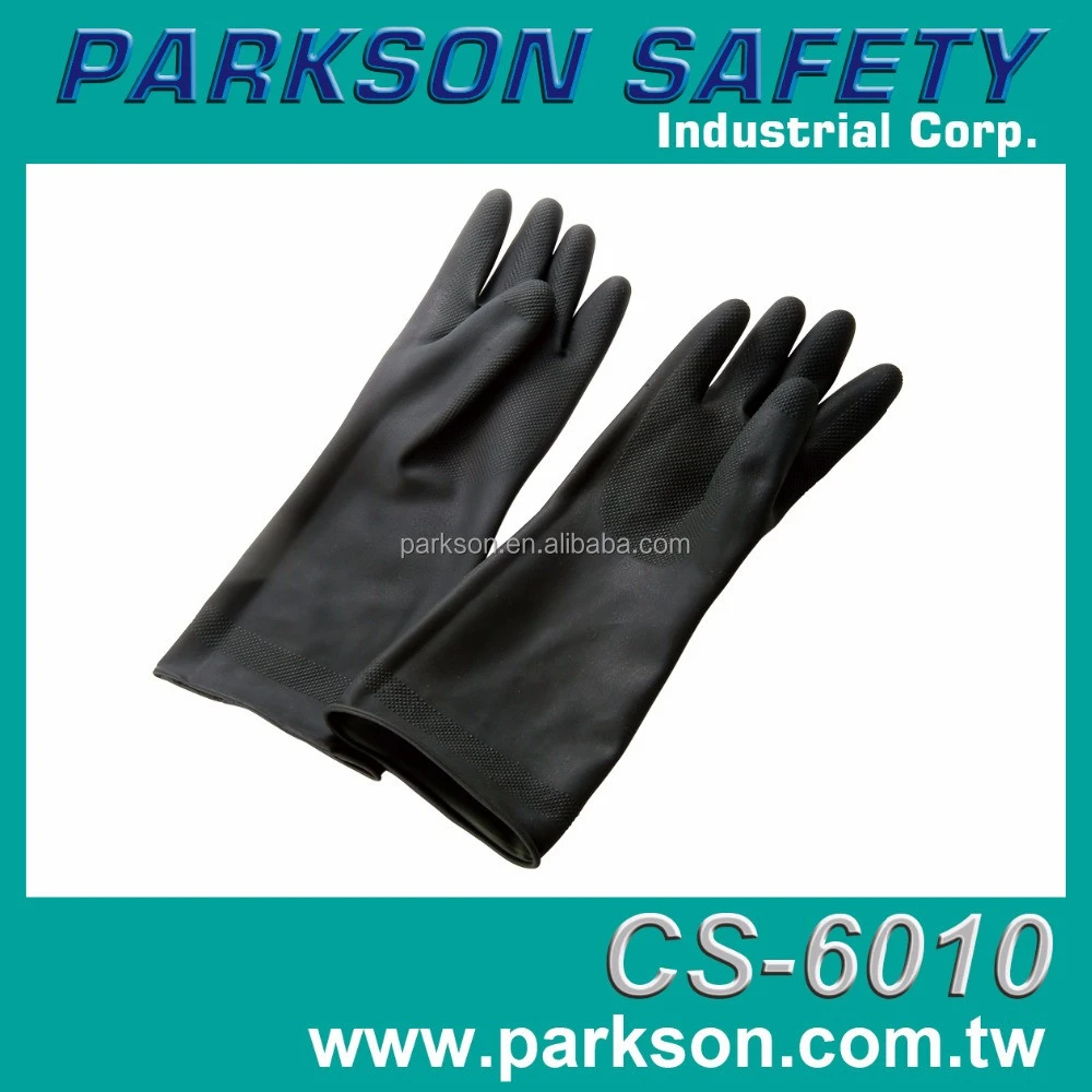 Taiwan Comfortable Anti Chemical Liquid House Cleaning Rubber Black CS-6010 Long Safety Glove