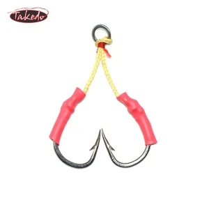 TAKEDO Custom 10827A high quality  High Carbon Steel Double Hook Slow Jigging Assist Feather Fishing Hook assist hook