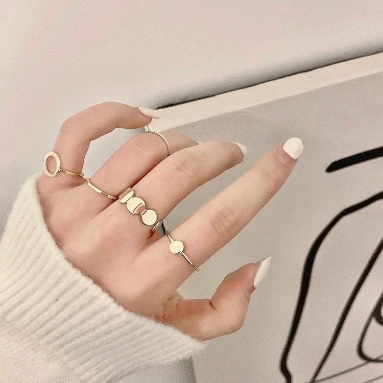 Temperament five-piece ring female simple geometric disc index finger ring online celebrity fashion ins wind ring