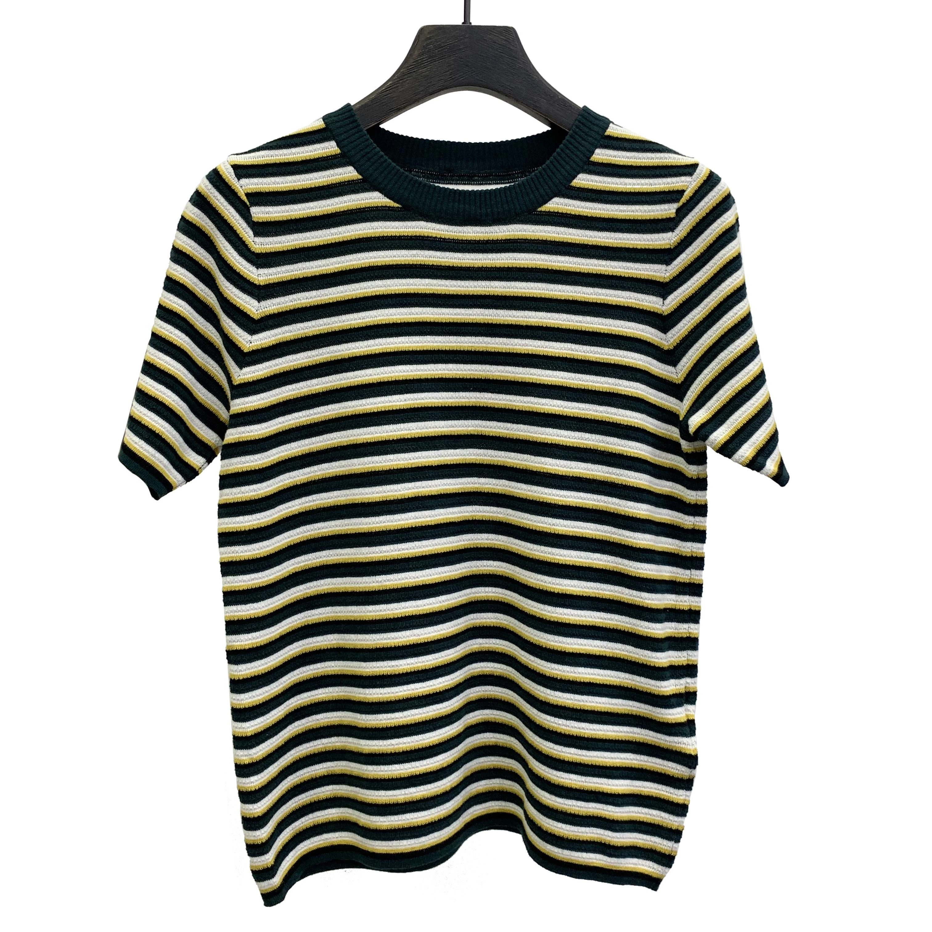 The latest fashion in the summer of 2021 female sexy top round collar striped T-shirt short sleeve female top fashion