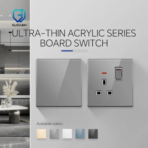 Ultra-Thin UK Standard Acrylic Glass Panel Wall Switch OEM ODM China Wholesale 13A Wall Socket