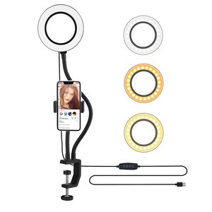 Universal Video Live Broadcast Photographic Lighting Flexible Portable Long Arm Led Circle Selfie Ring Light with Phone Holder