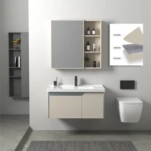 Washroom Rock Slate Basin Sintered Stone Wall Hung Smart Mirror Aluminum Cabinet Bathroom Vanities