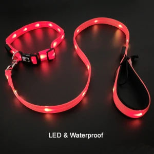 Waterproof Pet Cool LED Flashing USB Rechargeable illuminated Leash and Collar for Dog with Light