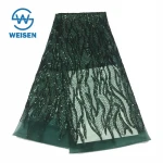 Wedding Spandex Lace 5 Yard Roll Wholesale Green Net Embroidery Sequin Fabric