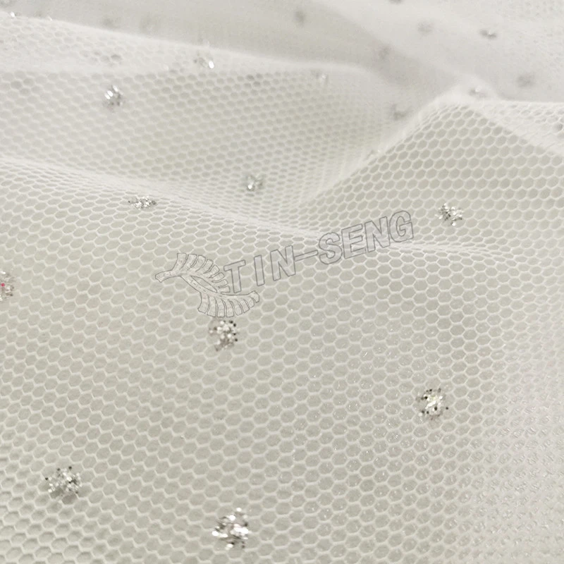 White Elegance Eyelet Tulle Fabric with Glitter for Bridal&#39;s Veil from Tin Seng Fabric Manufacturer
